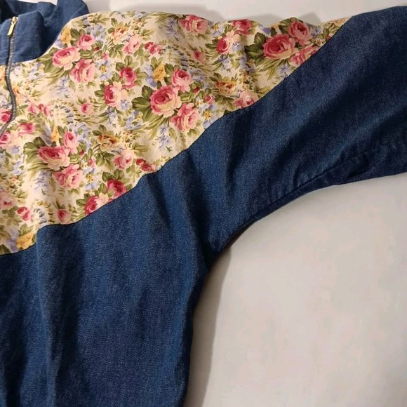 Vintage Womens M Jacket Lightweight Chambray Floral Peony Alice Martin Zip Up - Picture 13 of 16